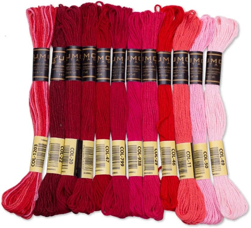 UMC STAG 12 Pieces | Premium Embroidery Thread | 100% Egyptian Cotton Premium Skeins | Cross Stitch Embroidery Floss | Oeko TEX Certified Stranded Cotton (Red Tones) - Image 1